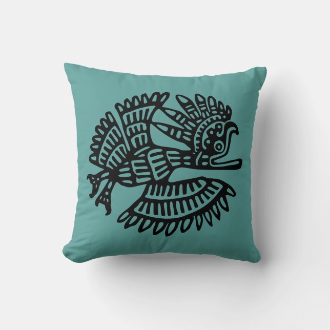 Blauwgroen Aztec-piloot met vogelmotif Kussen (Voorkant)