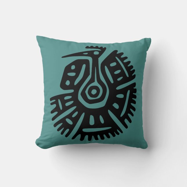 Blauwgroen Aztec-piloot met Vulture Motif Kussen (Voorkant)