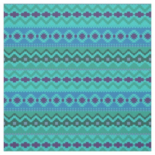 Blauwgroen Aztec Tribal Design Stof (Swatch)