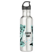 Blauwgroen Baby Cheetah Kindernaam Waterfles (Voorkant)