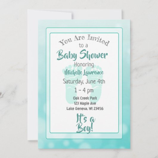 Blauwgroen Baby shower Kaart (Voorkant)