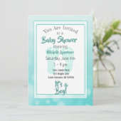 Blauwgroen Baby shower Kaart (Staand voorkant)