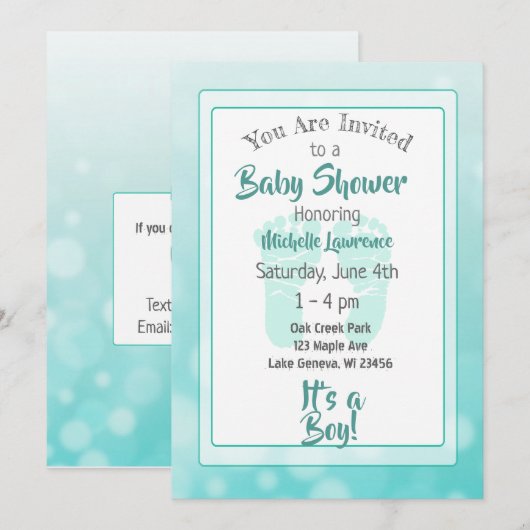 Blauwgroen Baby shower Kaart (Voorkant / Achterkant)