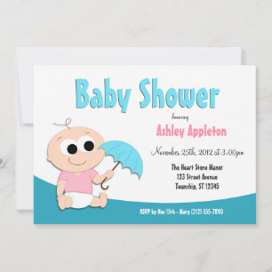 Blauwgroen Baby Umbrella - Shower-uitnodigingen Kaart