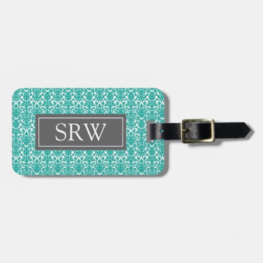 Blauwgroen Bagagelabel voor aangepaste damesmonogr (Voorkant horizontaal)