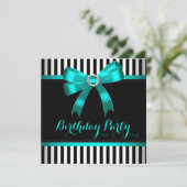 Blauwgroen Bak Black White Striged Birthday Party Kaart (Staand voorkant)