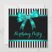 Blauwgroen Bak Black White Striged Birthday Party Kaart (Voorkant)