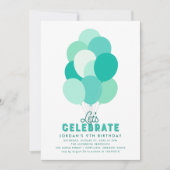 Blauwgroen ballonnen Elke Leeftijd Verjaardag Uitn Kaart (Voorkant)