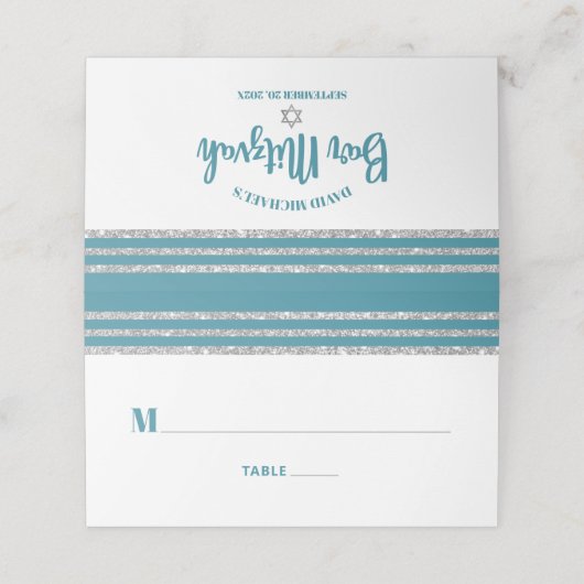 Blauwgroen Bar Mitzvah Silver Tallit Script Modern Plaatskaartje (Buitenkant ongevouwen)