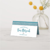 Blauwgroen Bar Mitzvah Silver Tallit Script Modern Plaatskaartje (Achterkant)