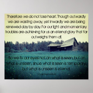 Blauwgroen Barn-2 Corinthians 4:16-18 Poster