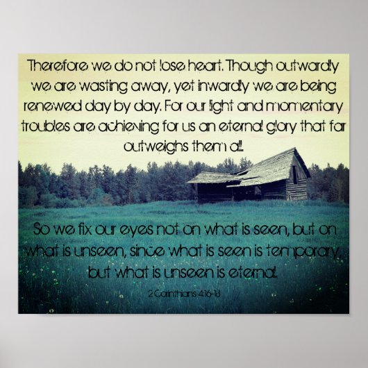 Blauwgroen Barn-2 Corinthians 4:16-18 Poster (Voorkant)
