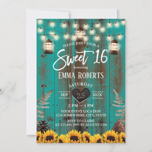 Blauwgroen Barn Sweet 16 Kaart (Voorkant)