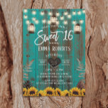 Blauwgroen Barn Sweet 16 Kaart<br><div class="desc">Rustic Sunflower & Lantern Blauwgroen Barn Sweet 16 Birthday Invitations.</div>