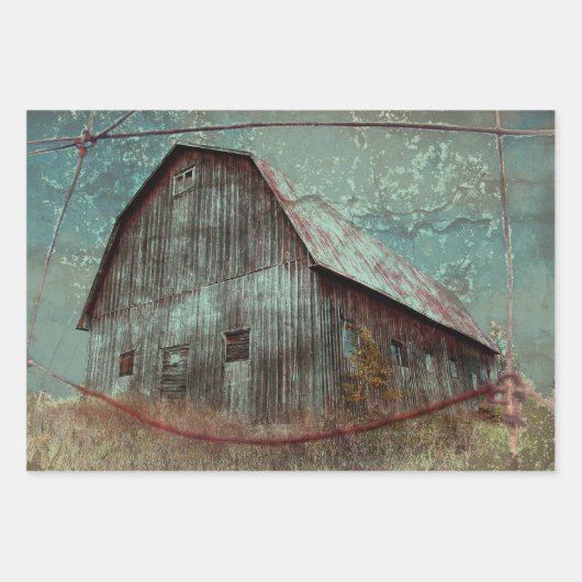 Blauwgroen Barn  textielontvlechting in het land Inpakpapier Vel (Voorkant 2)