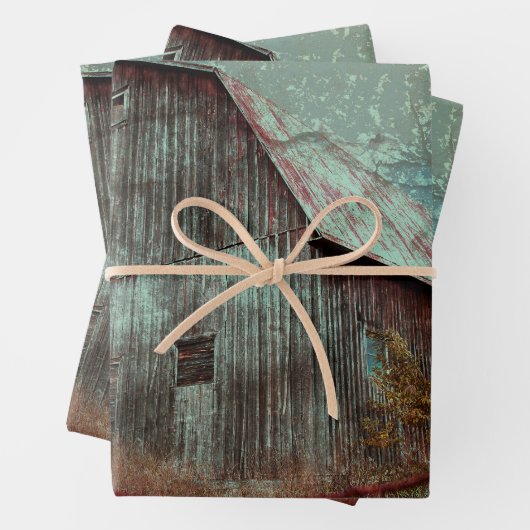 Blauwgroen Barn  textielontvlechting in het land Inpakpapier Vel (In situ)