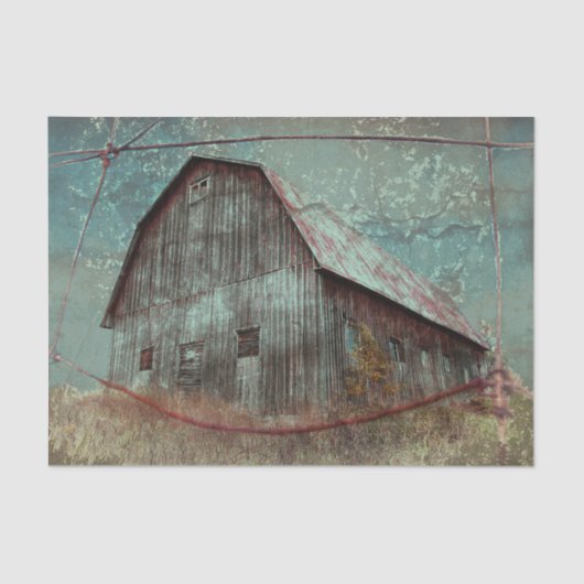 Blauwgroen Barn  textielontvlechting in het land Tissuepapier (Voorkant)