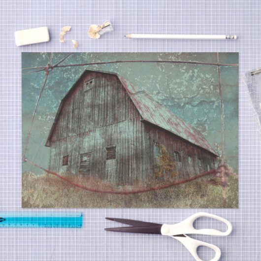 Blauwgroen Barn  textielontvlechting in het land Tissuepapier (Craft)