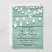 Blauwgroen Barn Wood en Mason Jar Lights Wedding Kaart (Voorkant)