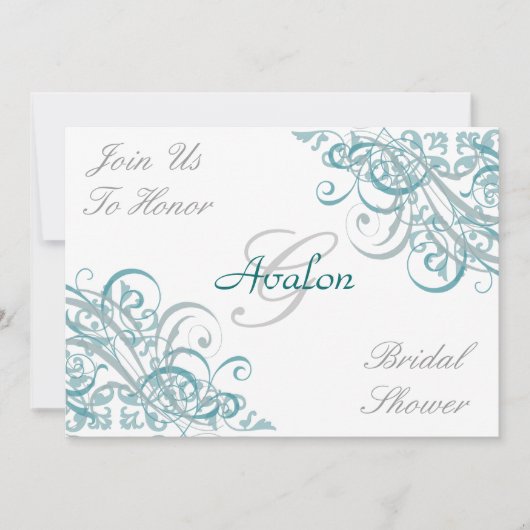 Blauwgroen Baroque Swirls Bridal Shower Kaart (Voorkant)