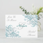 Blauwgroen Baroque Swirls Bridal Shower Kaart (Staand voorkant)