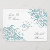 Blauwgroen Baroque Swirls Bridal Shower Kaart (Voorkant / Achterkant)