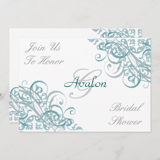 Blauwgroen Baroque Swirls Bridal Shower Kaart (Voorkant / Achterkant)