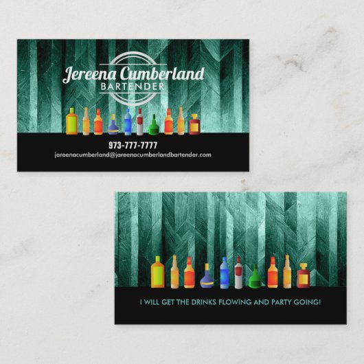 Blauwgroen Bartender Visitekaartjes (Voorkant / Achterkant)