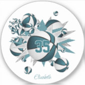 blauwgroen basketballen sterren meisjes jersey num sticker (Voorkant)