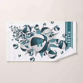 blauwgroen basketballen sterren meisjes monogram handdoek
