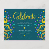 Blauwgroen Bat Mitzvah Gold Foil Tree of Life Mode Informatiekaartje (Voorkant)