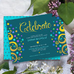 Blauwgroen Bat Mitzvah Gold Foil Tree of Life Mode Informatiekaartje<br><div class="desc">Wees trots, verheug je en laat deze mijlpaal van je favoriete Bat Mitzvah zien! Deze abstracte, faux gouden folie met fonkelende turkoois, blauwgroen, paarsste blauwgroen en blauwe davidster en stip "bladeren" op een rijke, donkerblauwe achtergrond, is de perfecte gepersonaliseerde party info insert voor deze speciale gelegenheid. Een piepklein, blauwgroen blauw...</div>