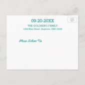 Blauwgroen Bat Mitzvah Label Friendly Save the Dat Aankondigingskaart (Achterkant)