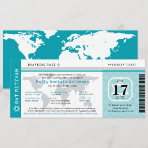 Blauwgroen Bat Mitzvah World Traveler Boarding Pas Kaart