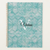 Blauwgroen Batik Elegant Monogram Naam Planner (Voorkant)