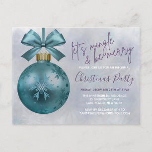 Blauwgroen Bauble Paarse Glitter Script Kerstparty Briefkaart