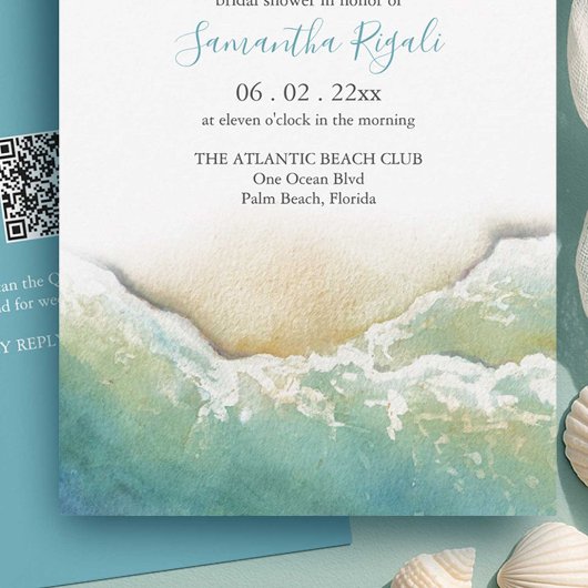 Blauwgroen Beach Bruids Douche Uitnodigingen | kus