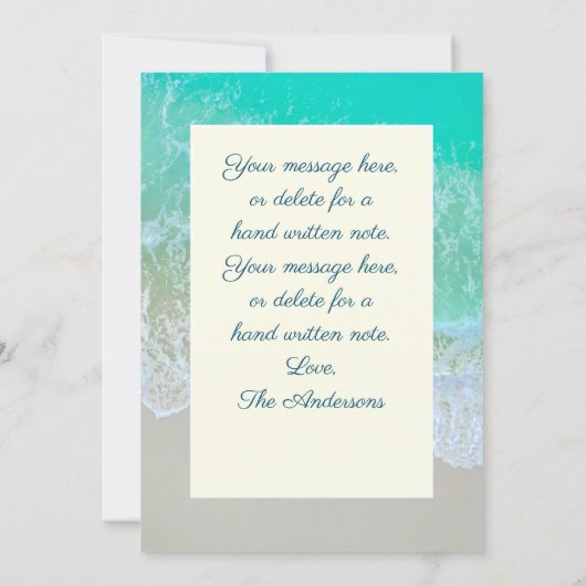 Blauwgroen Beach foto, persoonlijke boodschap en n Bedankkaart (Achterkant)