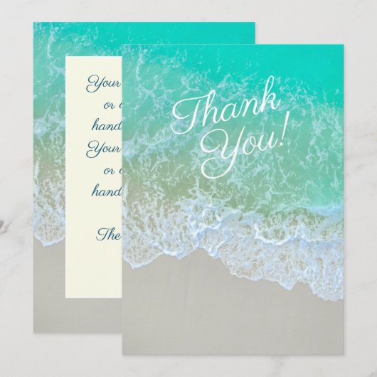 Blauwgroen Beach foto, persoonlijke boodschap en n Bedankkaart (Voorkant / Achterkant)