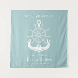Blauwgroen Beach House Familienaam Anchor Wandkleed