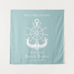 Blauwgroen Beach House Familienaam Anchor Wandkleed