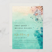 BLAUWGROEN BEACH SAND ROCK WATERVERF WEDDING INVIT BEDANKKAART (Voorkant / Achterkant)