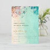 BLAUWGROEN BEACH SAND ROCK WATERVERF WEDDING INVIT BEDANKKAART (Staand voorkant)