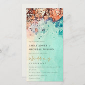 BLAUWGROEN BEACH SAND ROCK WATERVERF WEDDING INVIT BEDANKKAART (Voorkant / Achterkant)