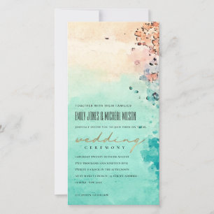 BLAUWGROEN BEACH SAND ROCK WATERVERF WEDDING INVIT BEDANKKAART