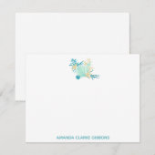 Blauwgroen  beach Waterverf Stationery Flat Note-k Notitiekaartje (Voorkant / Achterkant)