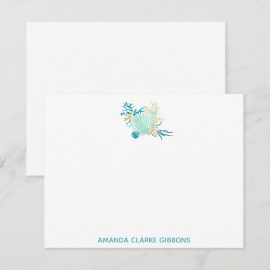 Blauwgroen  beach Waterverf Stationery Flat Note-k Notitiekaartje (Voorkant / Achterkant)