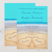 Blauwgroen Beach Weddenschap 2 Hearts Sand bruilof Kaart (Voorkant / Achterkant)