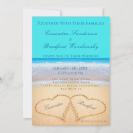 Blauwgroen Beach Weddenschap 2 Hearts Sand bruilof Kaart