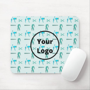 Blauwgroen bedrijfspatroon voor kappers muismat